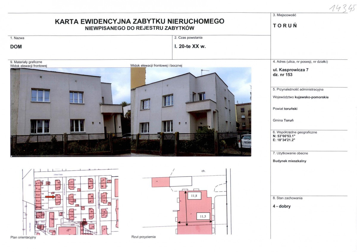 KEZN - Karta obiektu niewpisanego do rejestru, skan nr 1