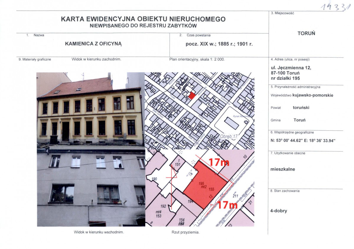 KEZN - Karta obiektu niewpisanego do rejestru, skan nr 1