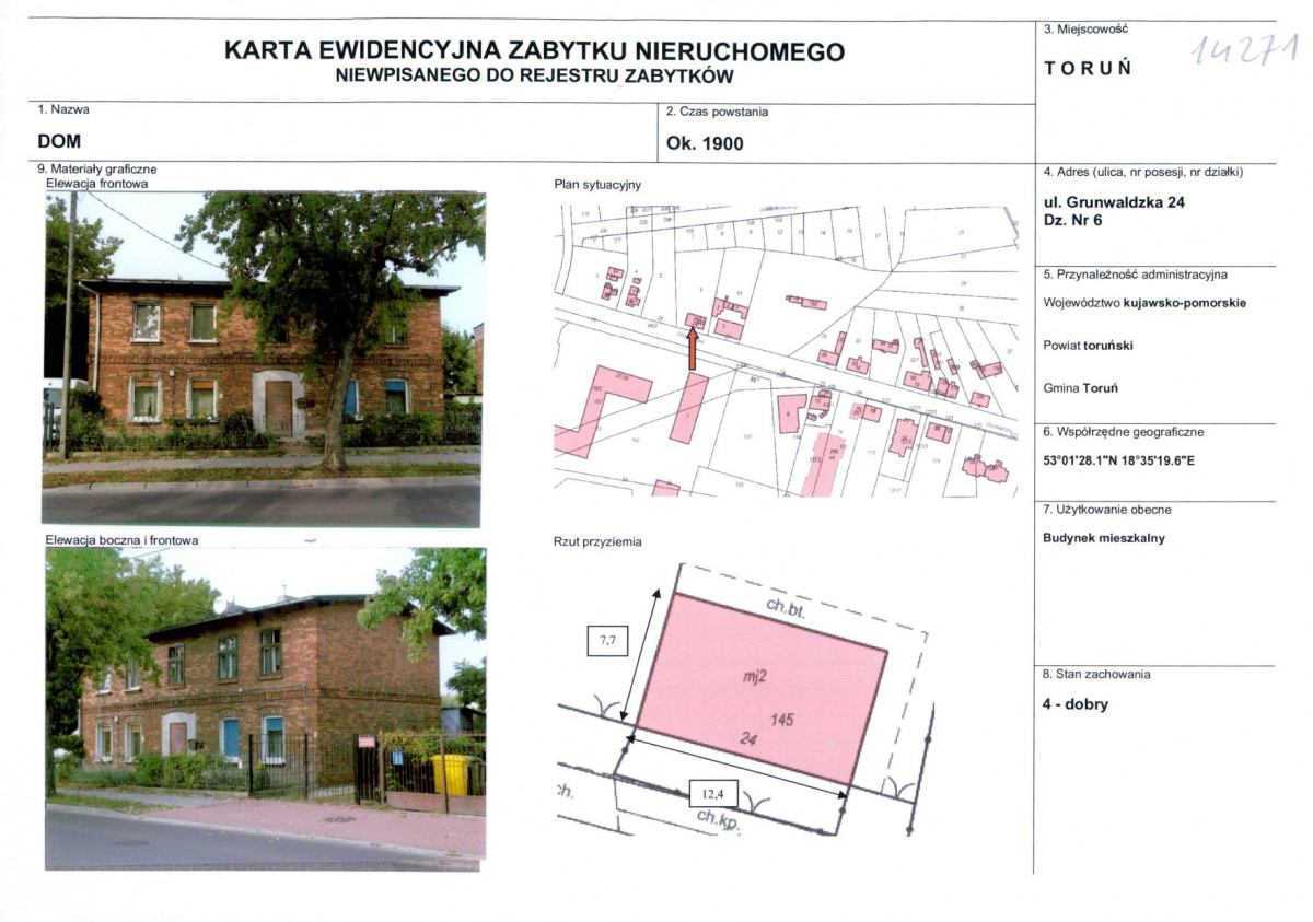 KEZN - Karta obiektu niewpisanego do rejestru, skan nr 1