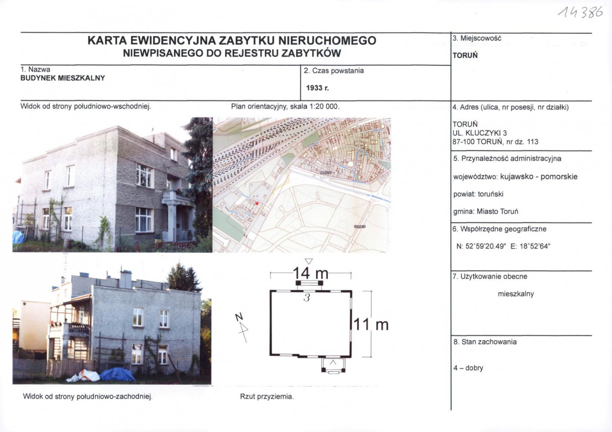 KEZN - Karta obiektu niewpisanego do rejestru, skan nr 1