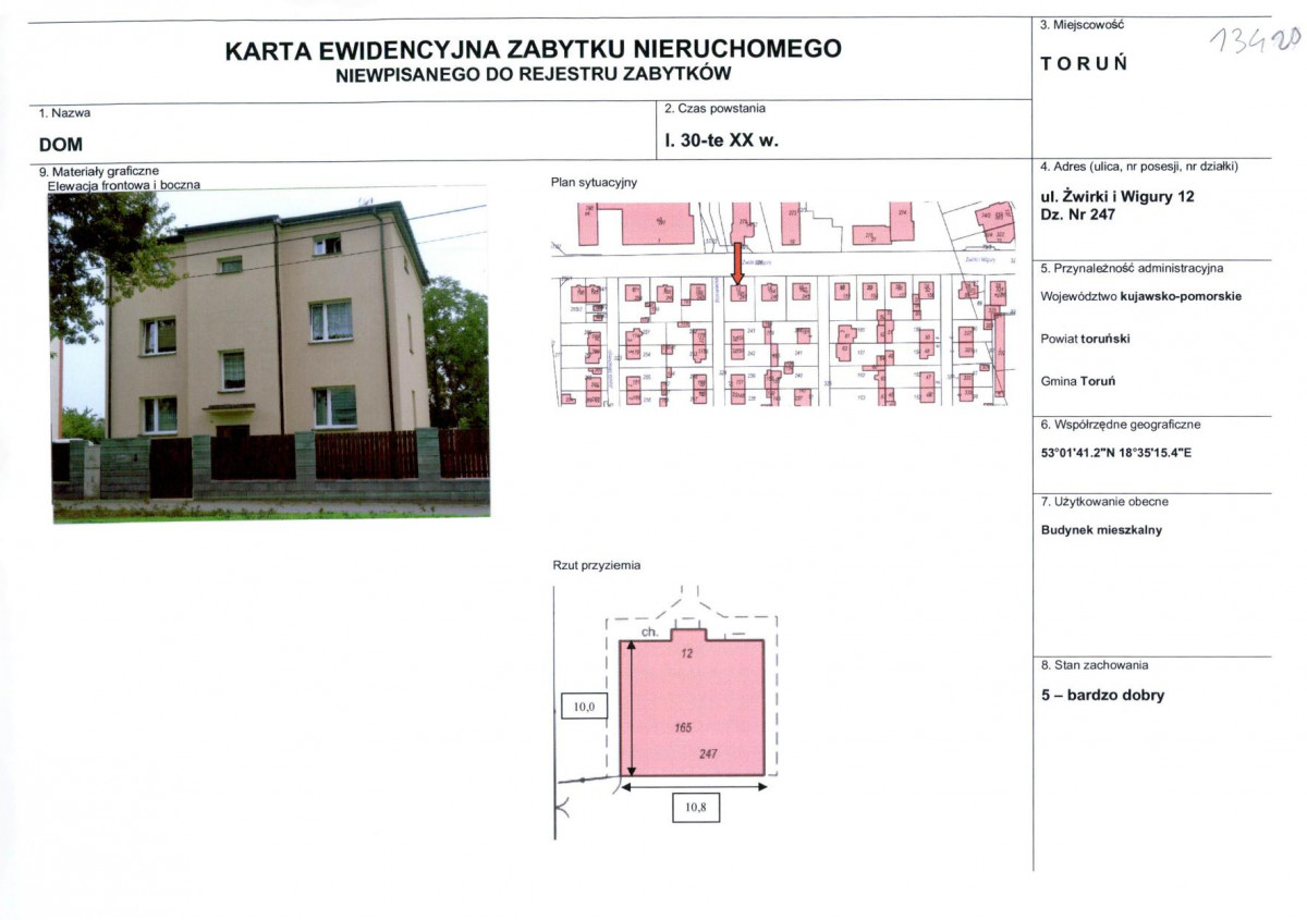 KEZN - Karta obiektu niewpisanego do rejestru, skan nr 1