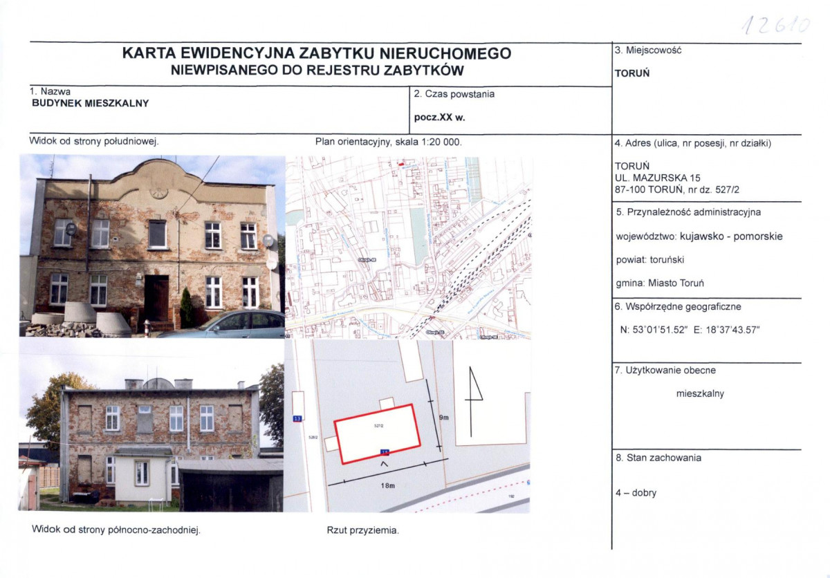 KEZN - Karta obiektu niewpisanego do rejestru, skan nr 1