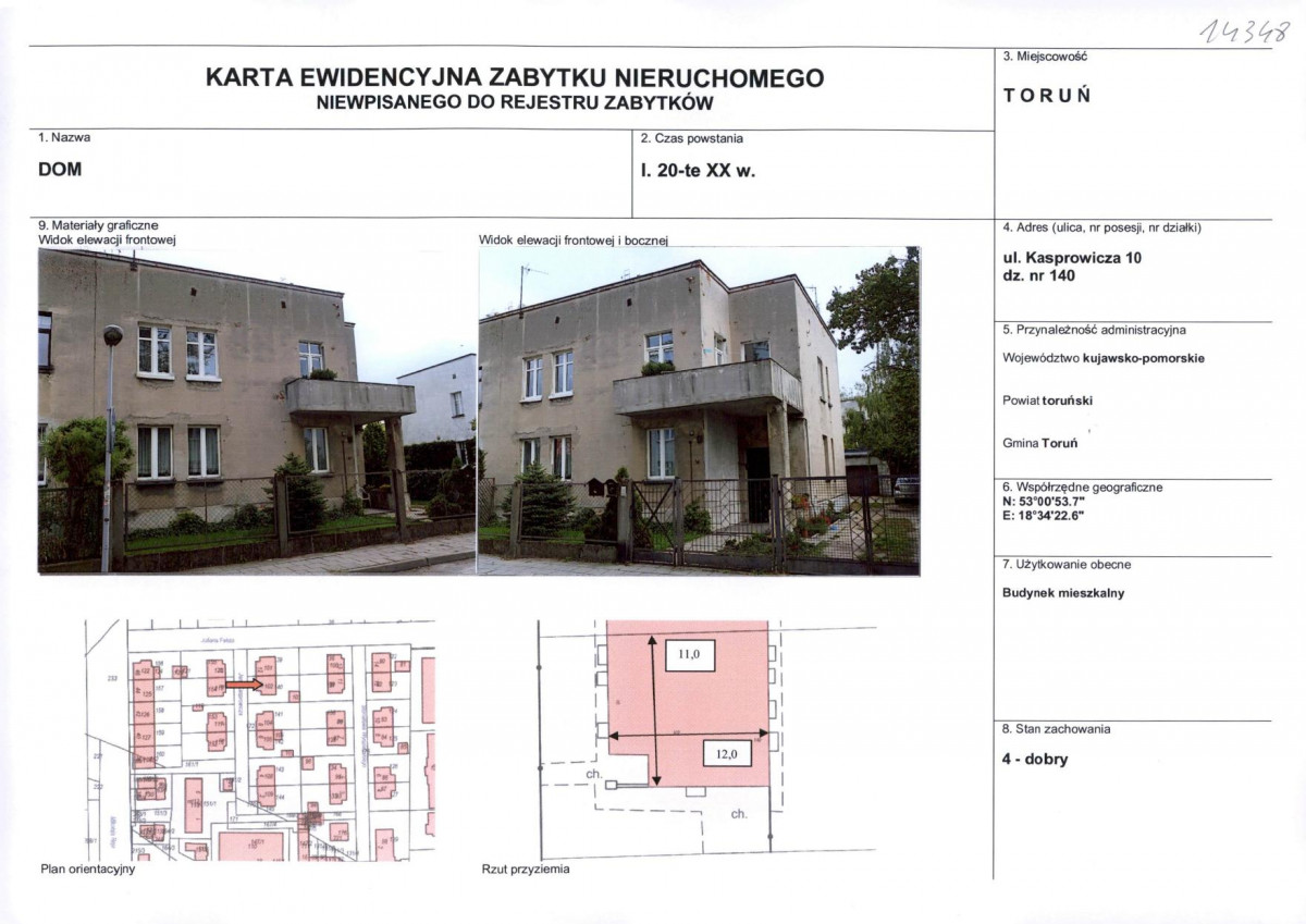 KEZN - Karta obiektu niewpisanego do rejestru, skan nr 1