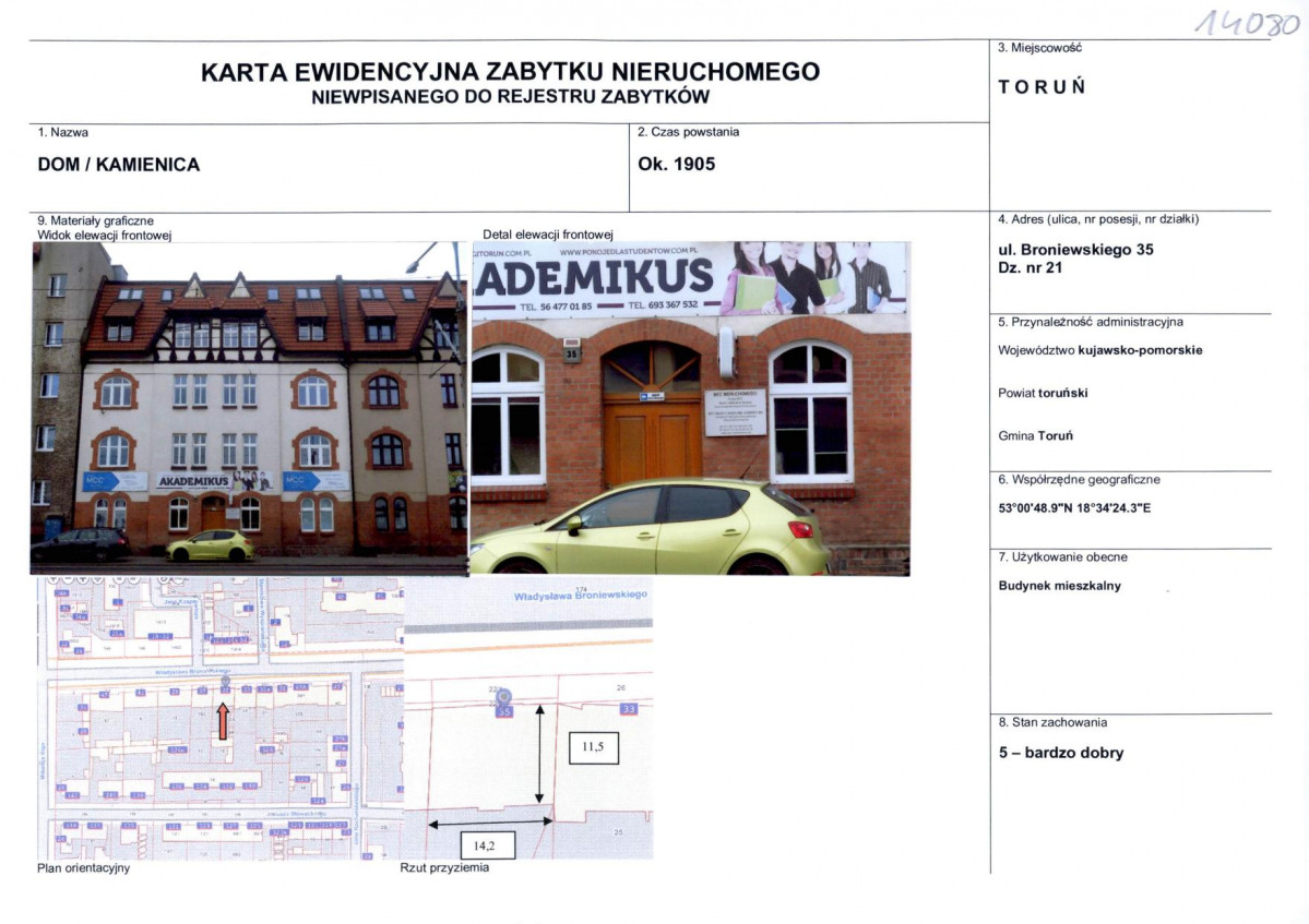 KEZN - Karta obiektu niewpisanego do rejestru, skan nr 1