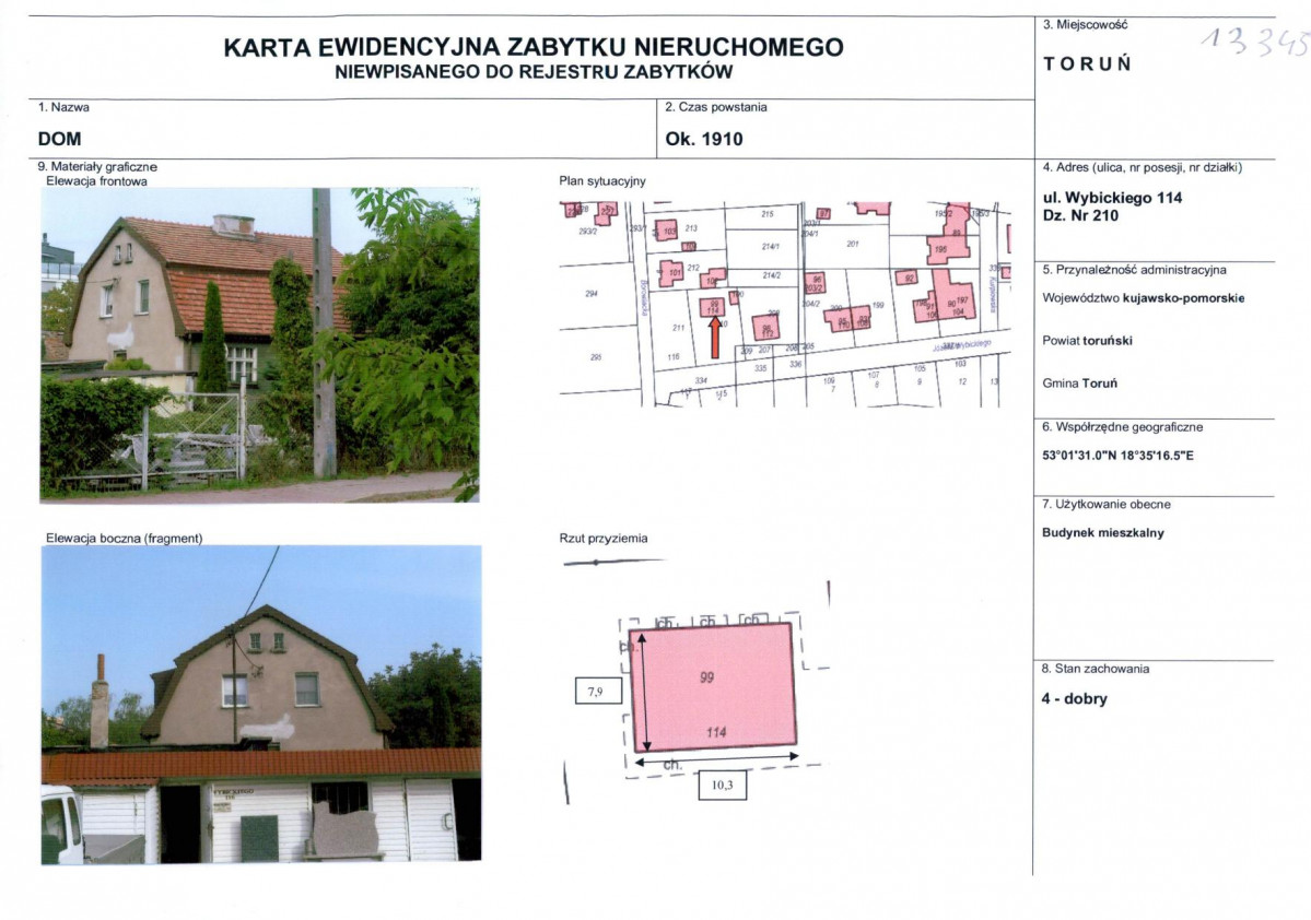 KEZN - Karta obiektu niewpisanego do rejestru, skan nr 1