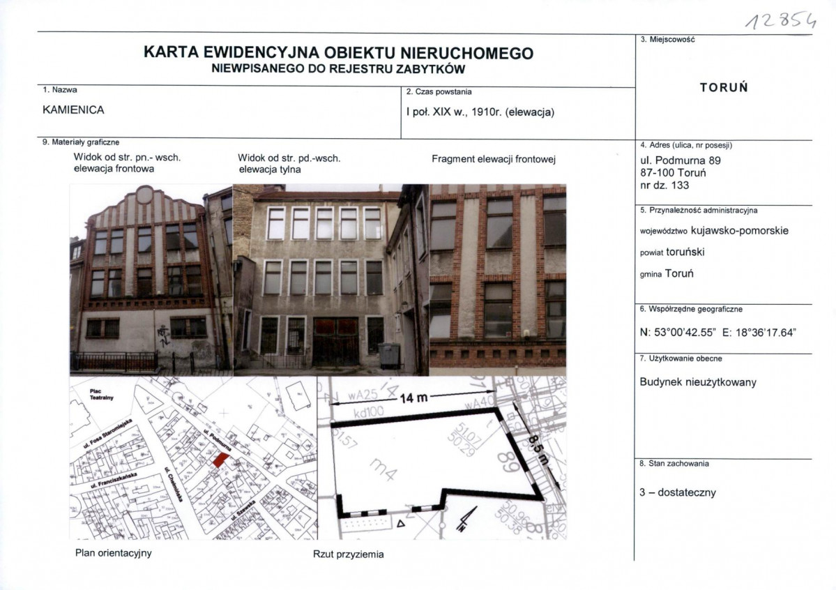 KEZN - Karta obiektu niewpisanego do rejestru, skan nr 1
