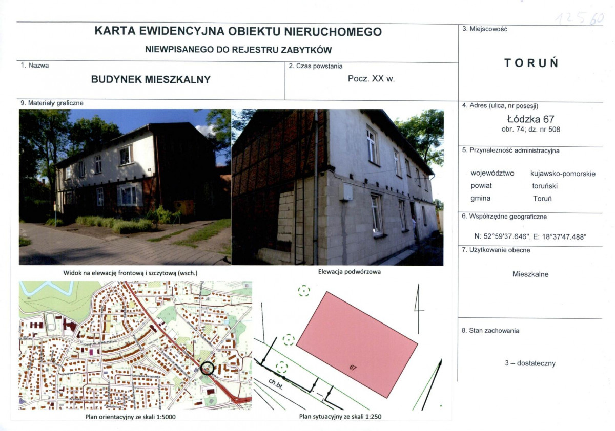 KEZN - Karta obiektu niewpisanego do rejestru, skan nr 1