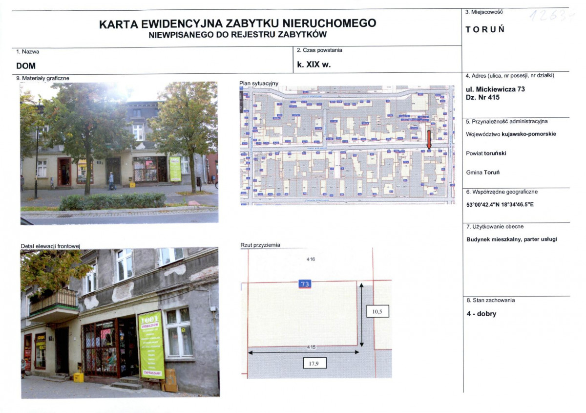 KEZN - Karta obiektu niewpisanego do rejestru, skan nr 1