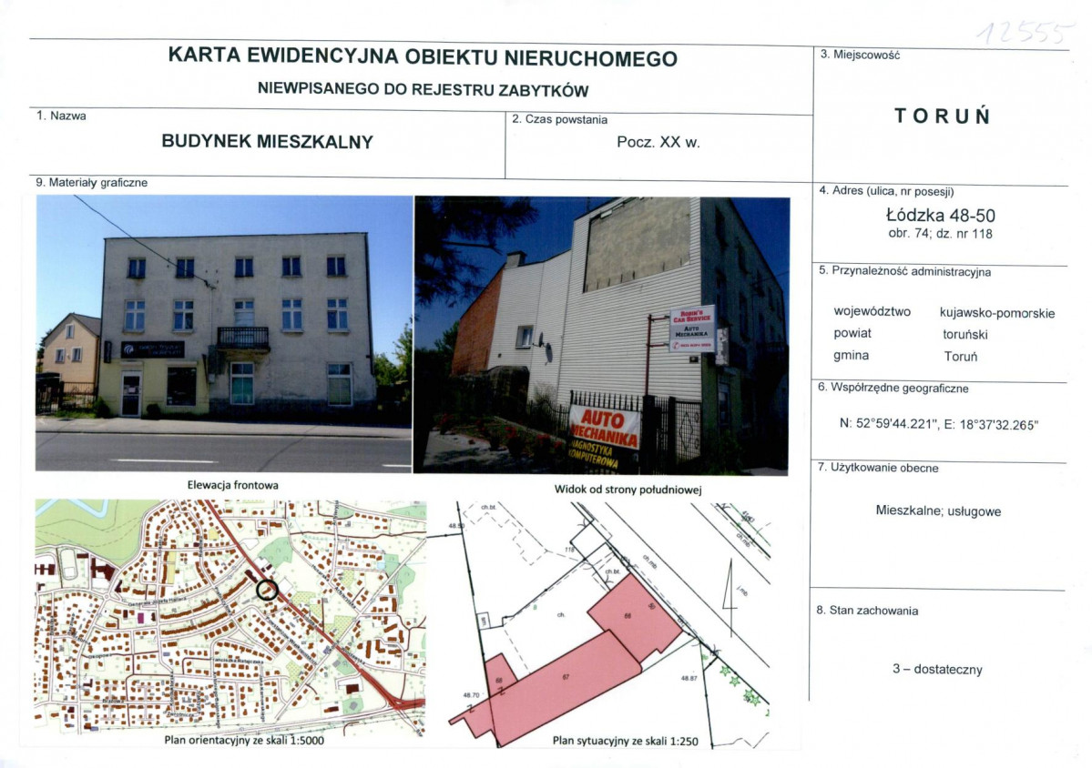 KEZN - Karta obiektu niewpisanego do rejestru, skan nr 1