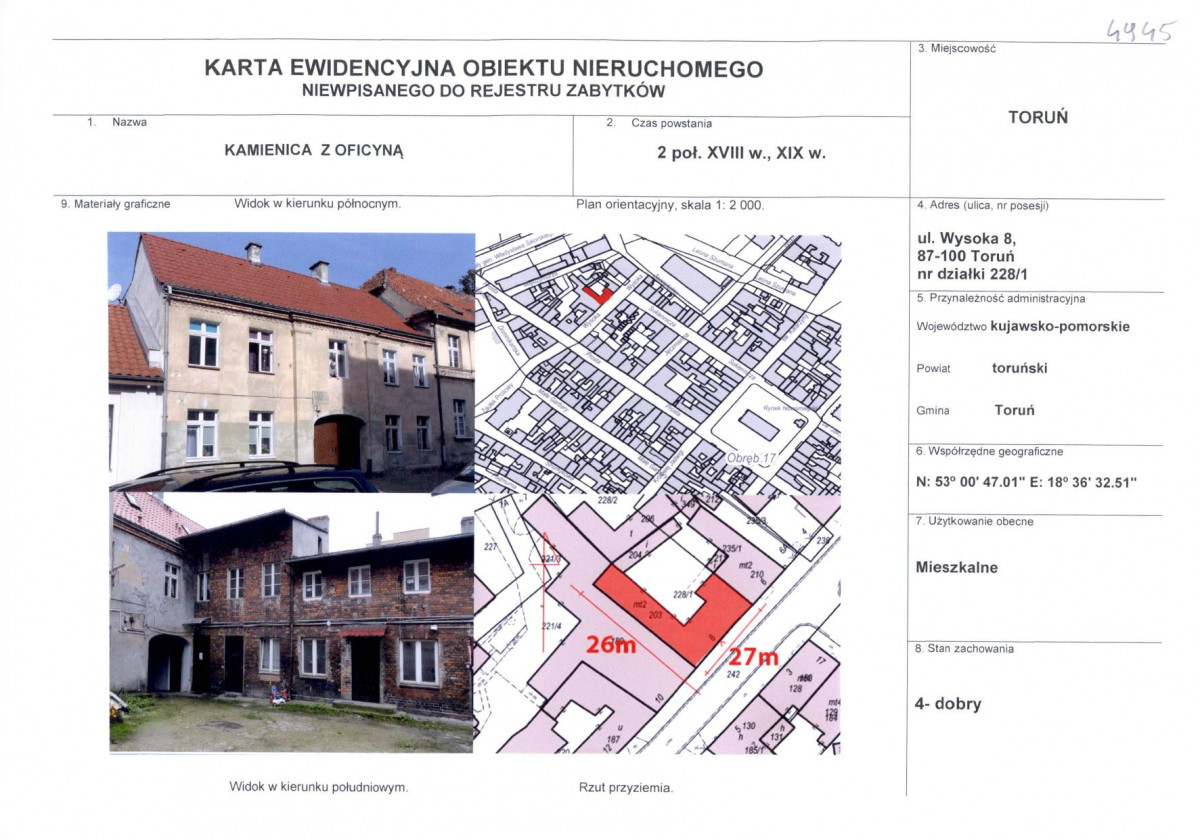 KEZN - Karta obiektu niewpisanego do rejestru, skan nr 1