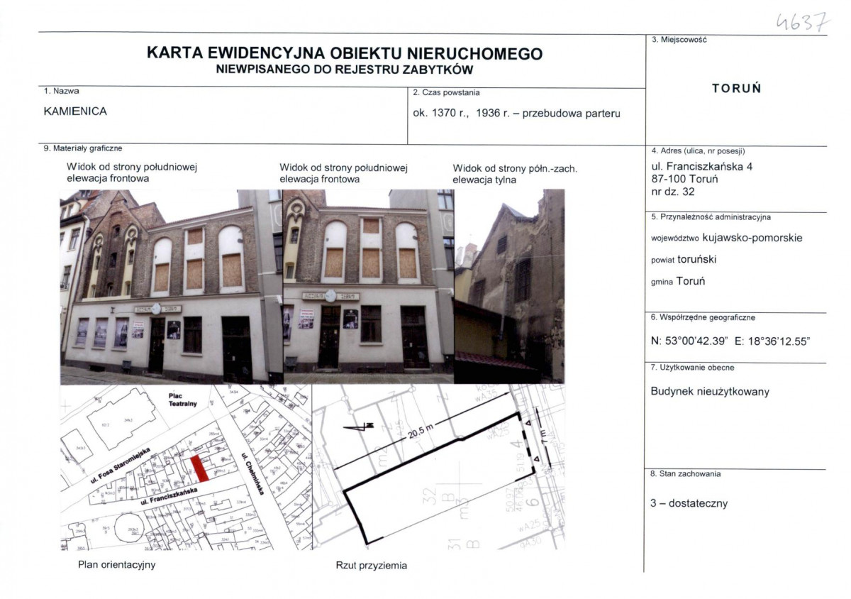 KEZN - Karta obiektu niewpisanego do rejestru, skan nr 1
