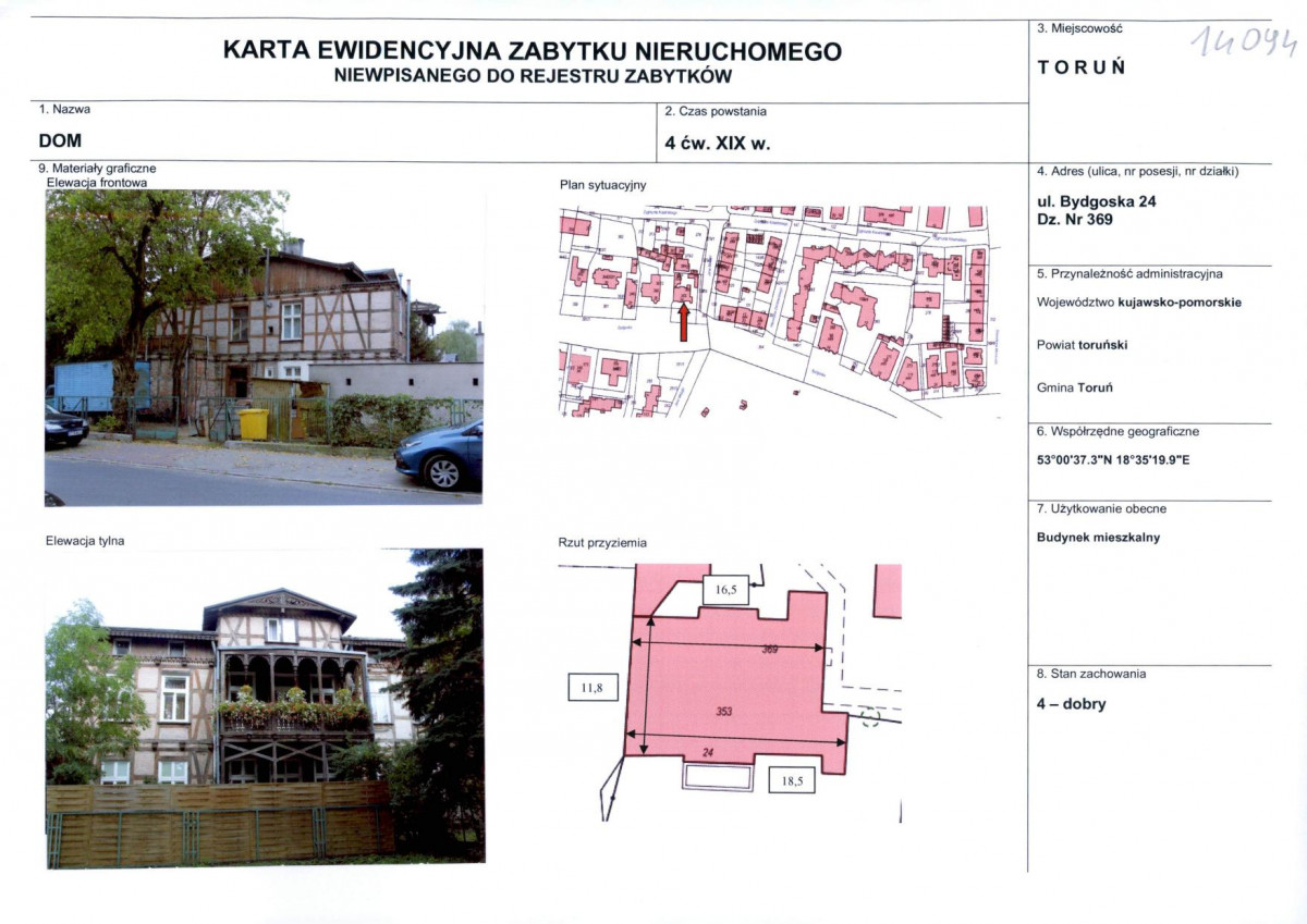 KEZN - Karta obiektu niewpisanego do rejestru, skan nr 1