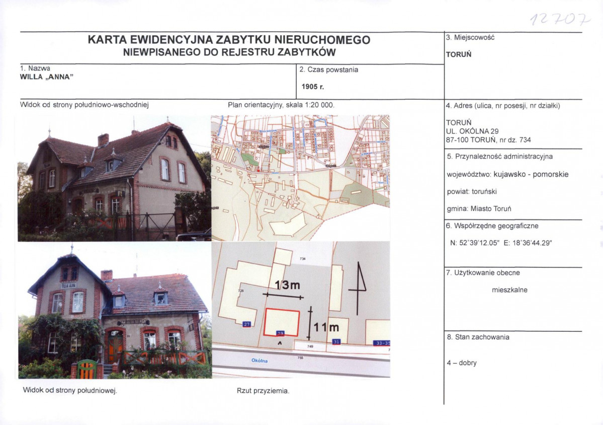 KEZN - Karta obiektu niewpisanego do rejestru, skan nr 1