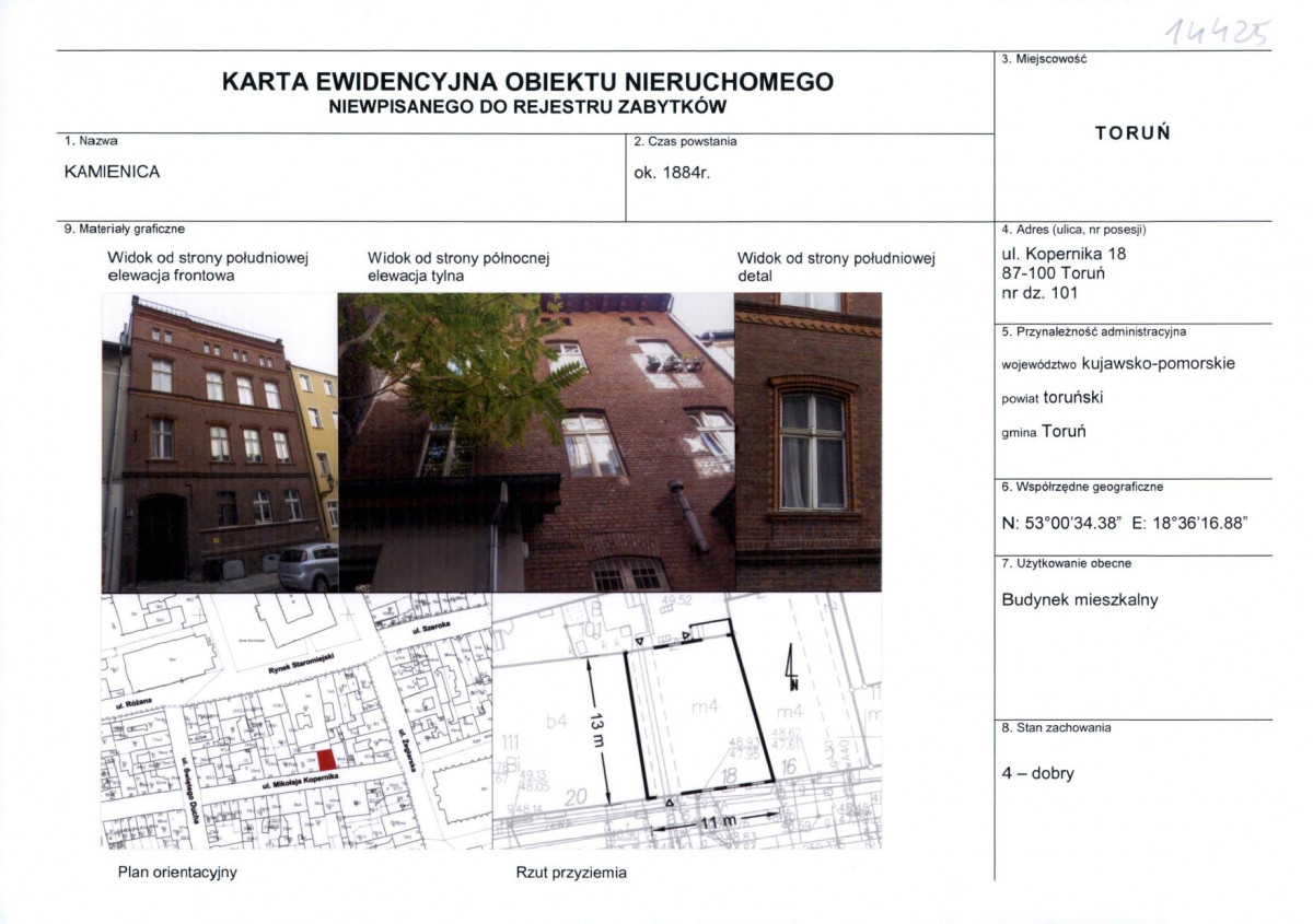 KEZN - Karta obiektu niewpisanego do rejestru, skan nr 1