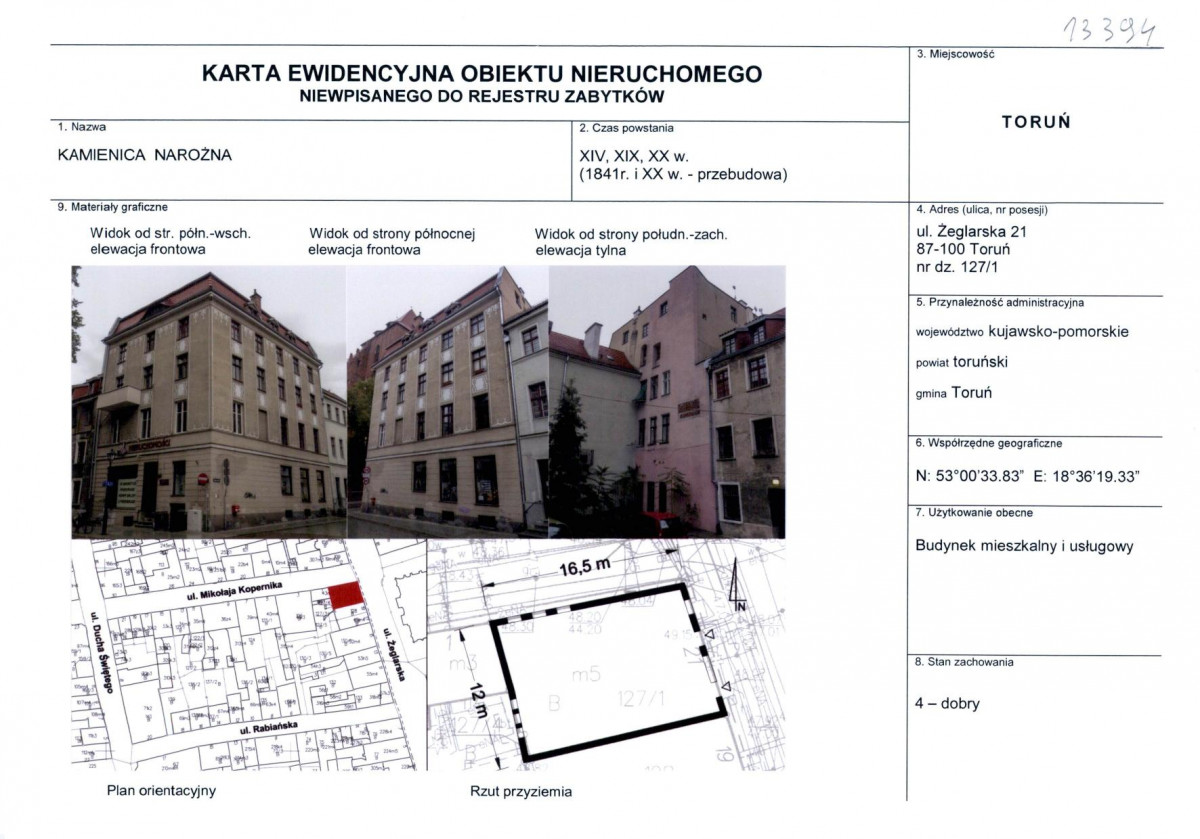 KEZN - Karta obiektu niewpisanego do rejestru, skan nr 1