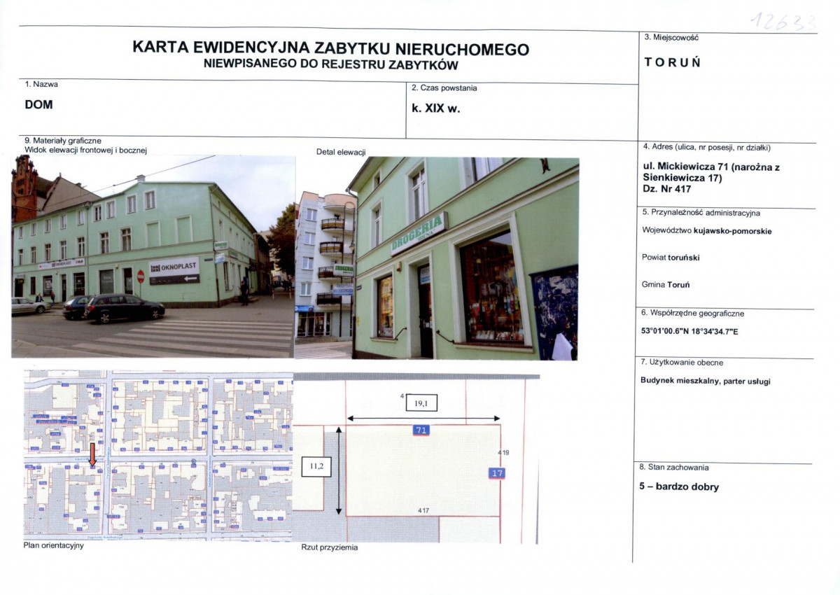 KEZN - Karta obiektu niewpisanego do rejestru, skan nr 1