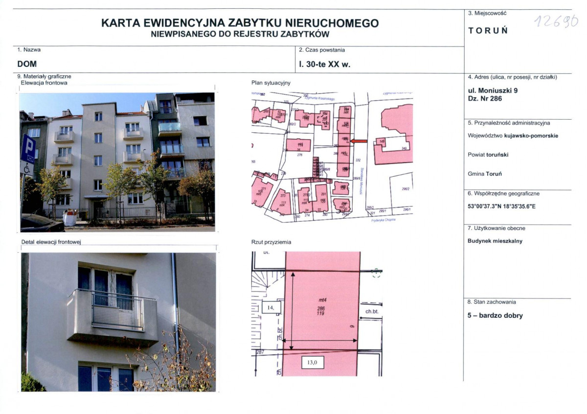 KEZN - Karta obiektu niewpisanego do rejestru, skan nr 1