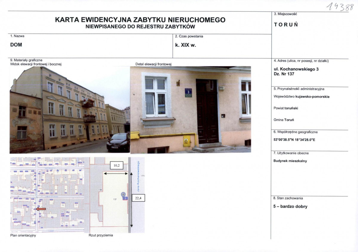 KEZN - Karta obiektu niewpisanego do rejestru, skan nr 1