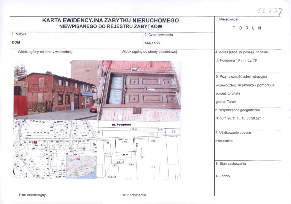 KEZN - Karta obiektu niewpisanego do rejestru, skan nr 1
