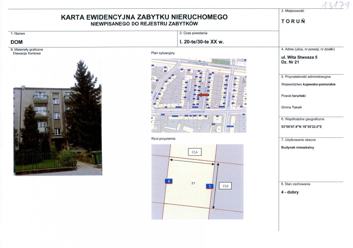 KEZN - Karta obiektu niewpisanego do rejestru, skan nr 1
