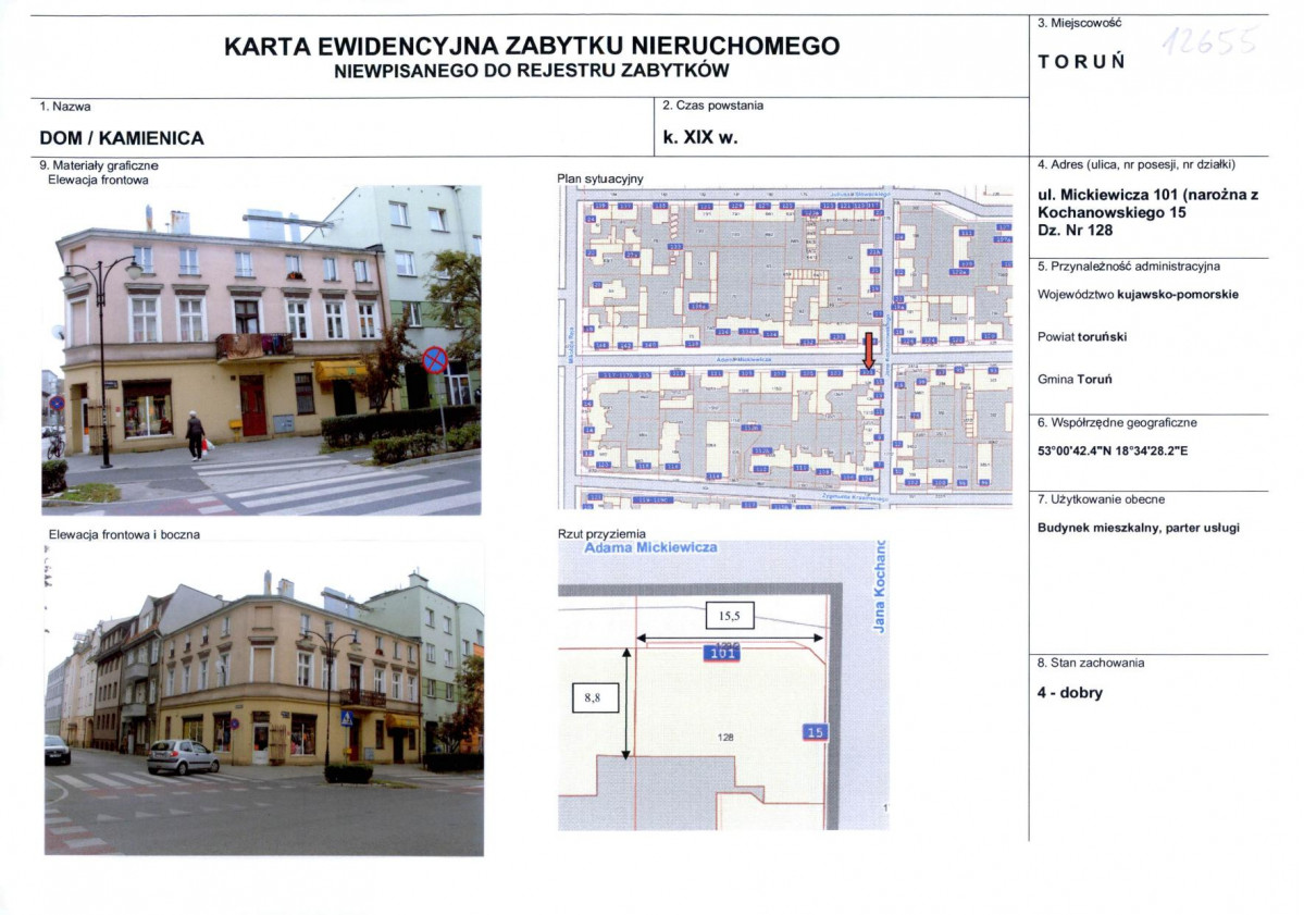 KEZN - Karta obiektu niewpisanego do rejestru, skan nr 1