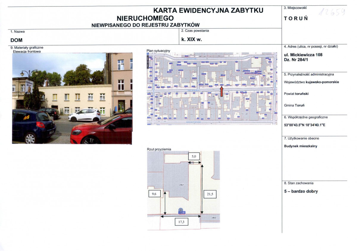 KEZN - Karta obiektu niewpisanego do rejestru, skan nr 1