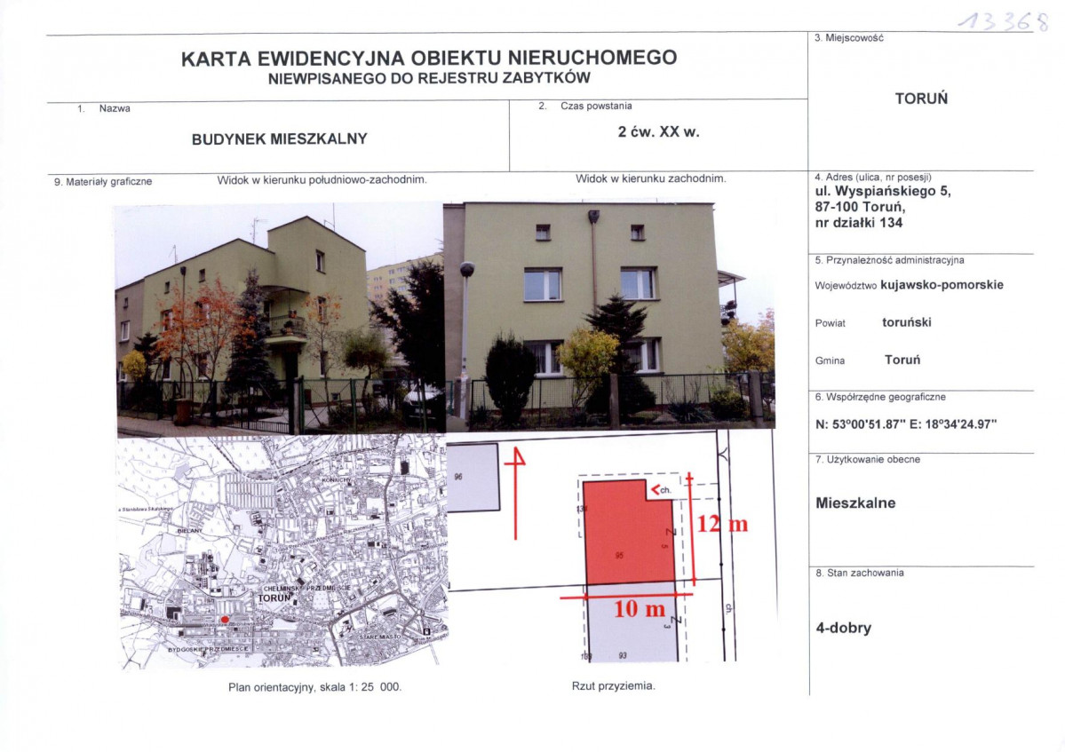 KEZN - Karta obiektu niewpisanego do rejestru, skan nr 1