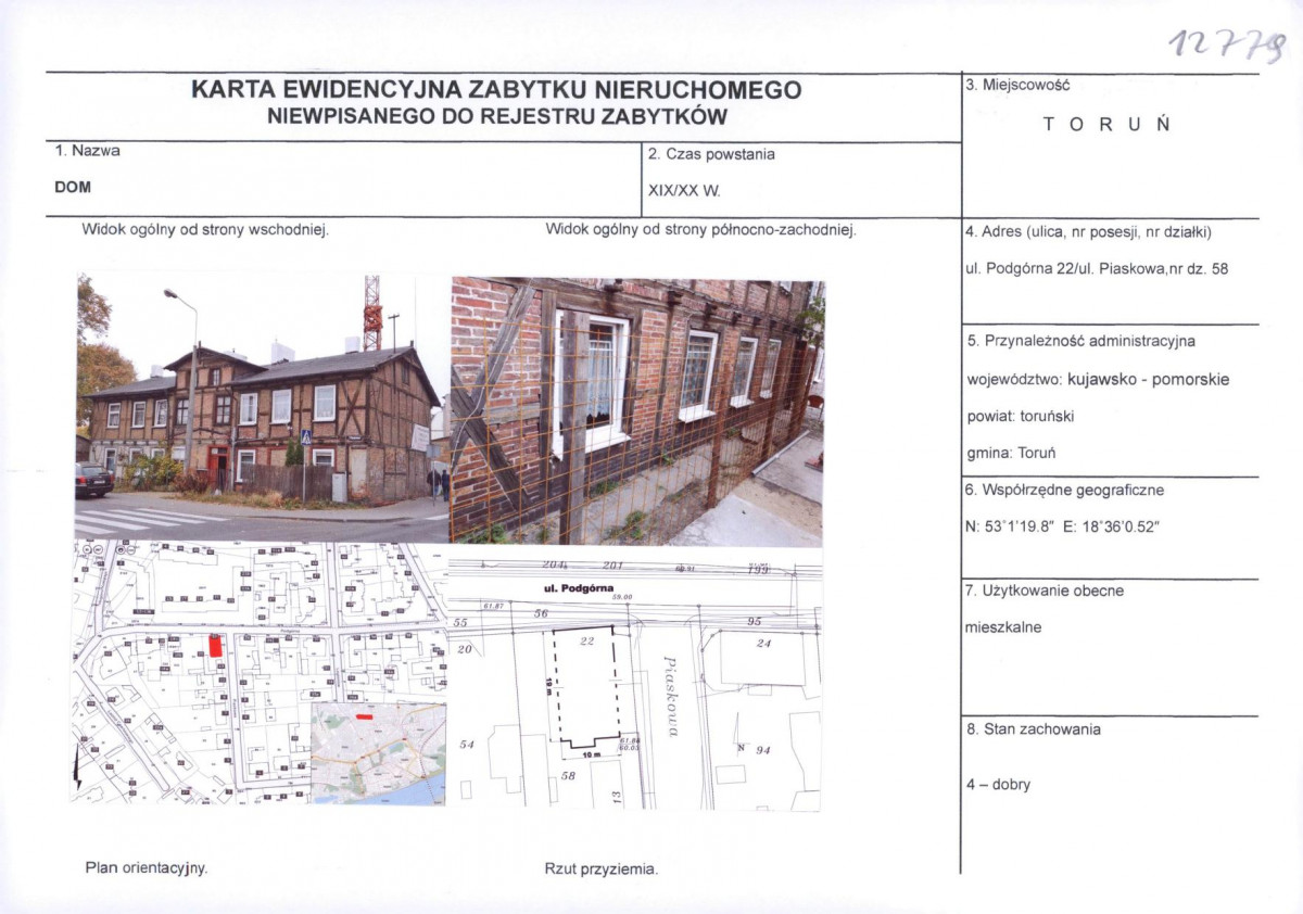 KEZN - Karta obiektu niewpisanego do rejestru, skan nr 1