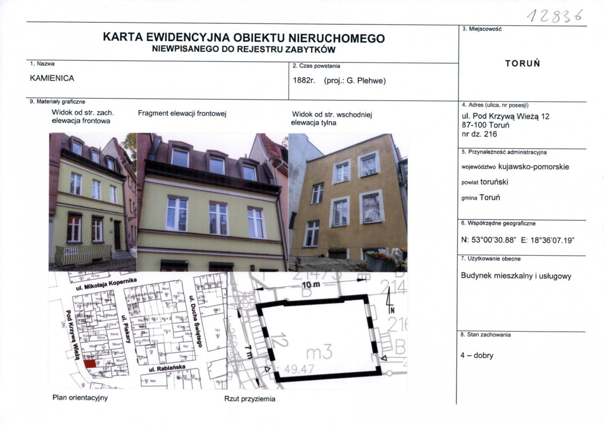 KEZN - Karta obiektu niewpisanego do rejestru, skan nr 1