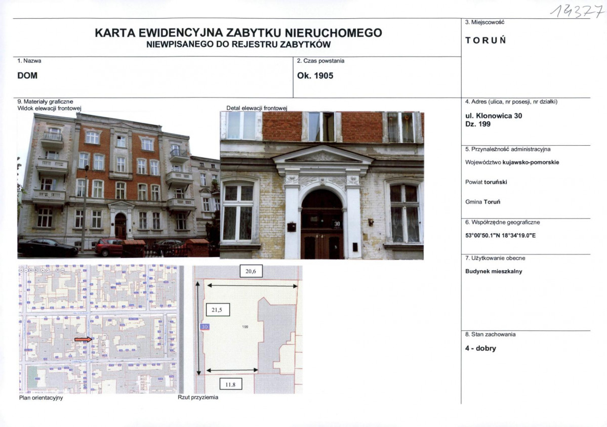 KEZN - Karta obiektu niewpisanego do rejestru, skan nr 1