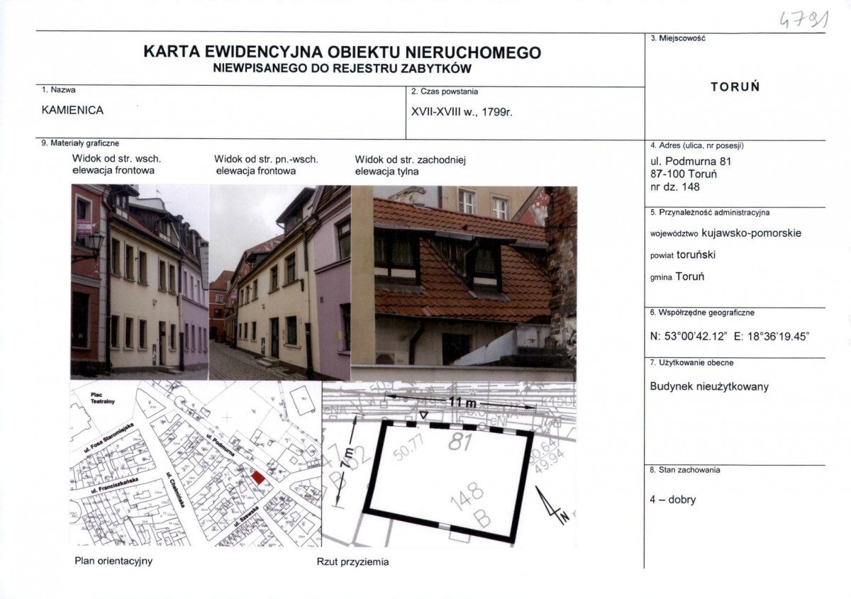 KEZN - Karta obiektu niewpisanego do rejestru, skan nr 1
