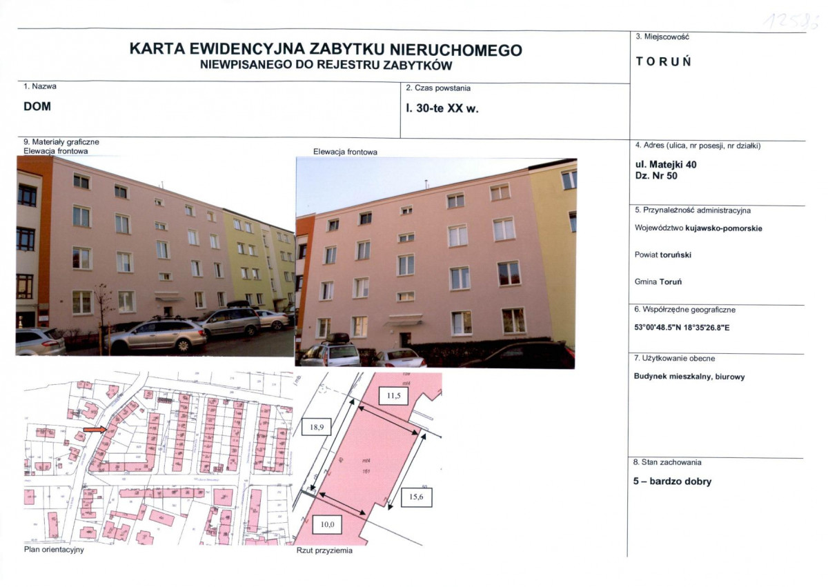 KEZN - Karta obiektu niewpisanego do rejestru, skan nr 1