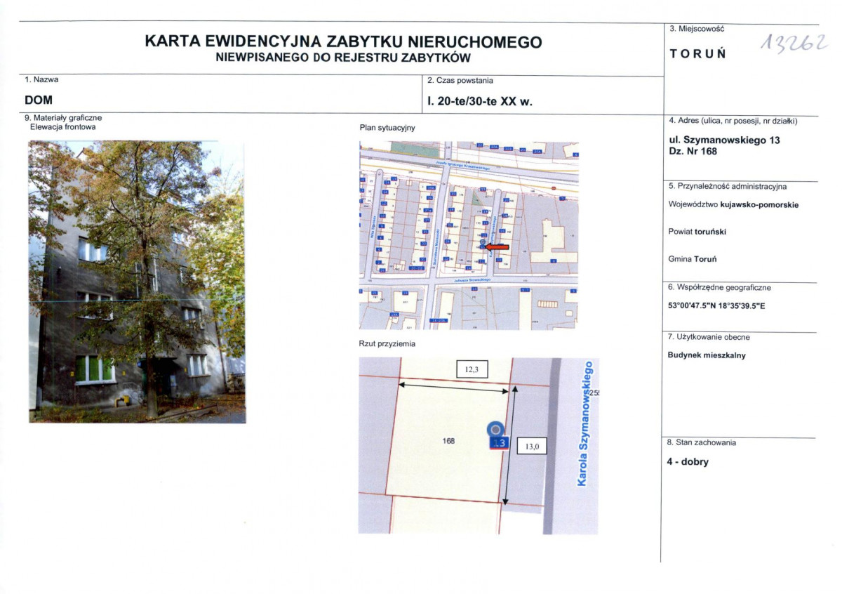KEZN - Karta obiektu niewpisanego do rejestru, skan nr 1
