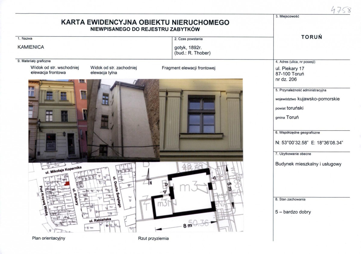 KEZN - Karta obiektu niewpisanego do rejestru, skan nr 1