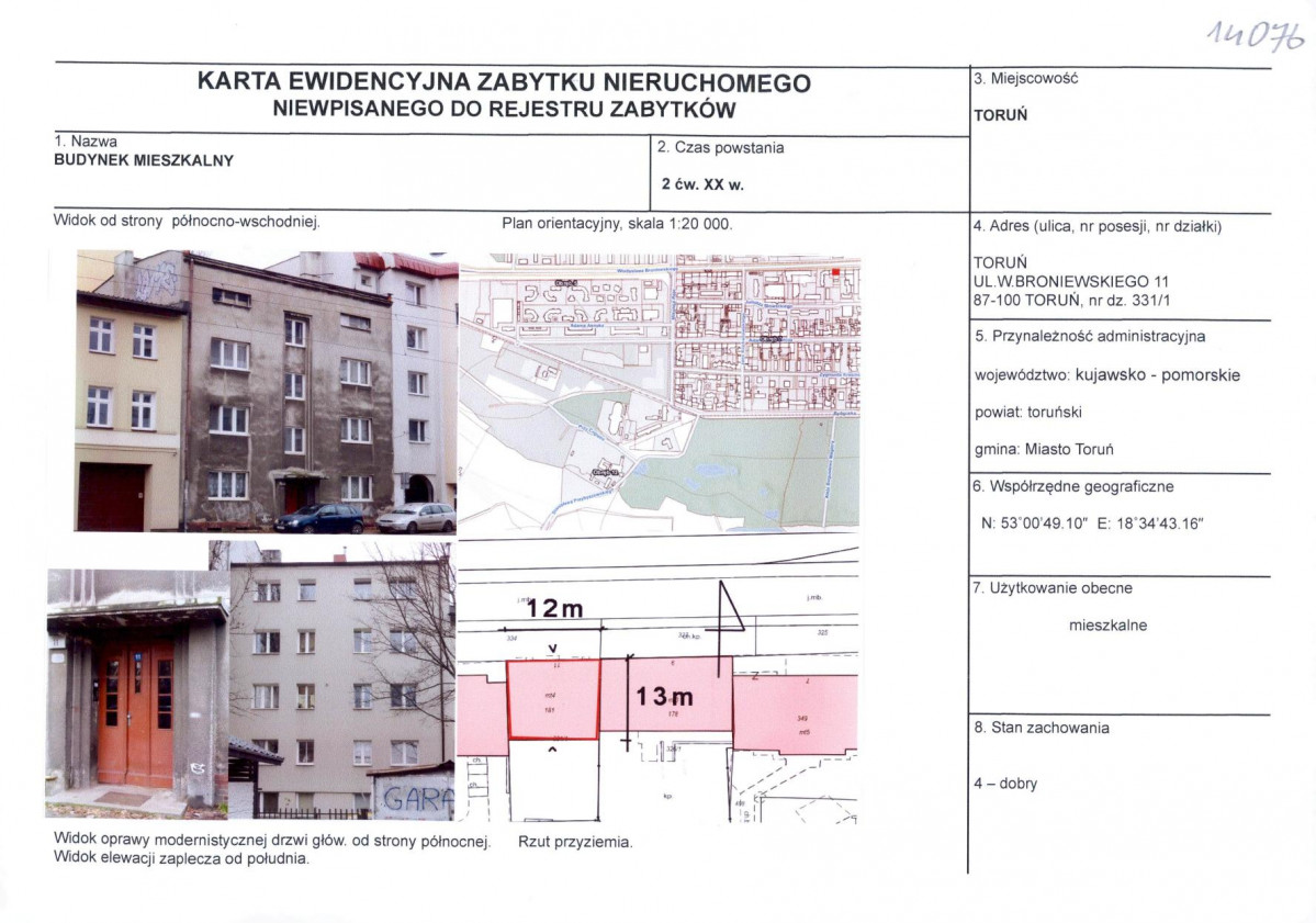 KEZN - Karta obiektu niewpisanego do rejestru, skan nr 1