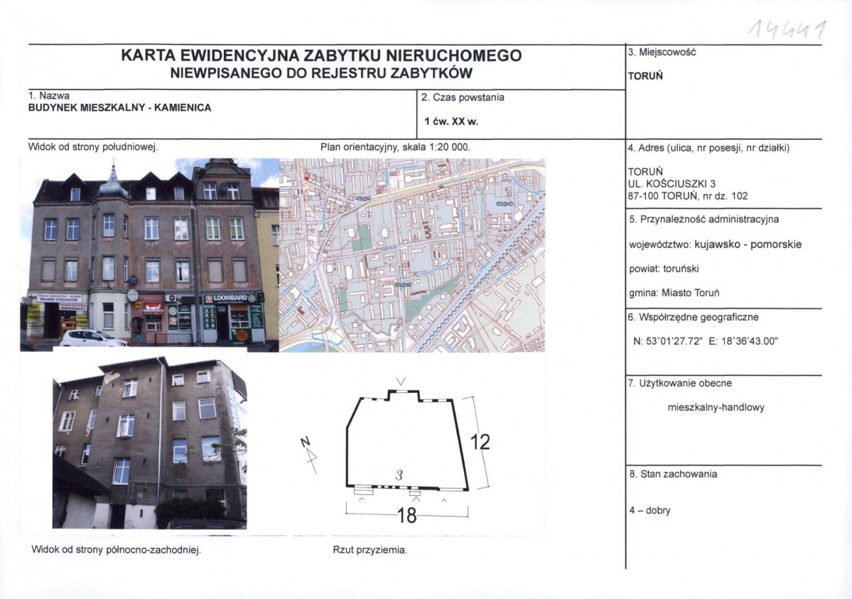 KEZN - Karta obiektu niewpisanego do rejestru, skan nr 1
