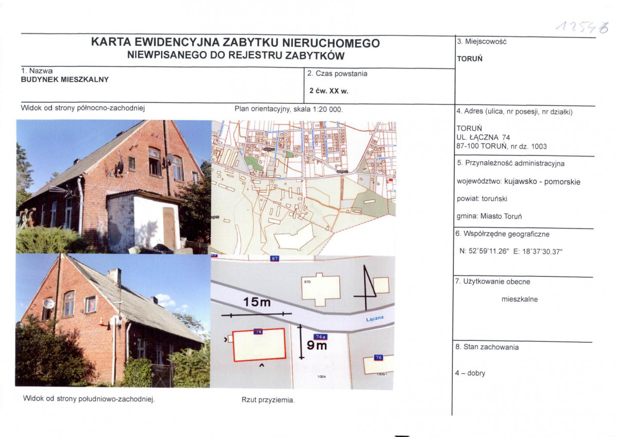 KEZN - Karta obiektu niewpisanego do rejestru, skan nr 1