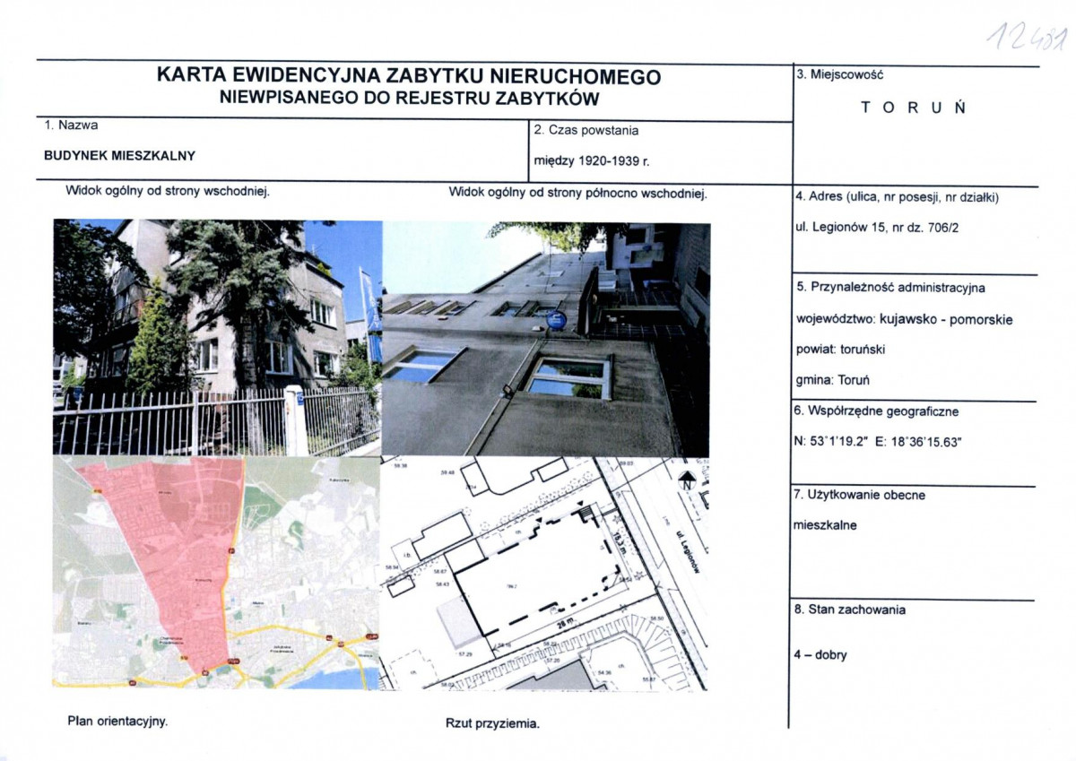 KEZN - Karta obiektu niewpisanego do rejestru, skan nr 1