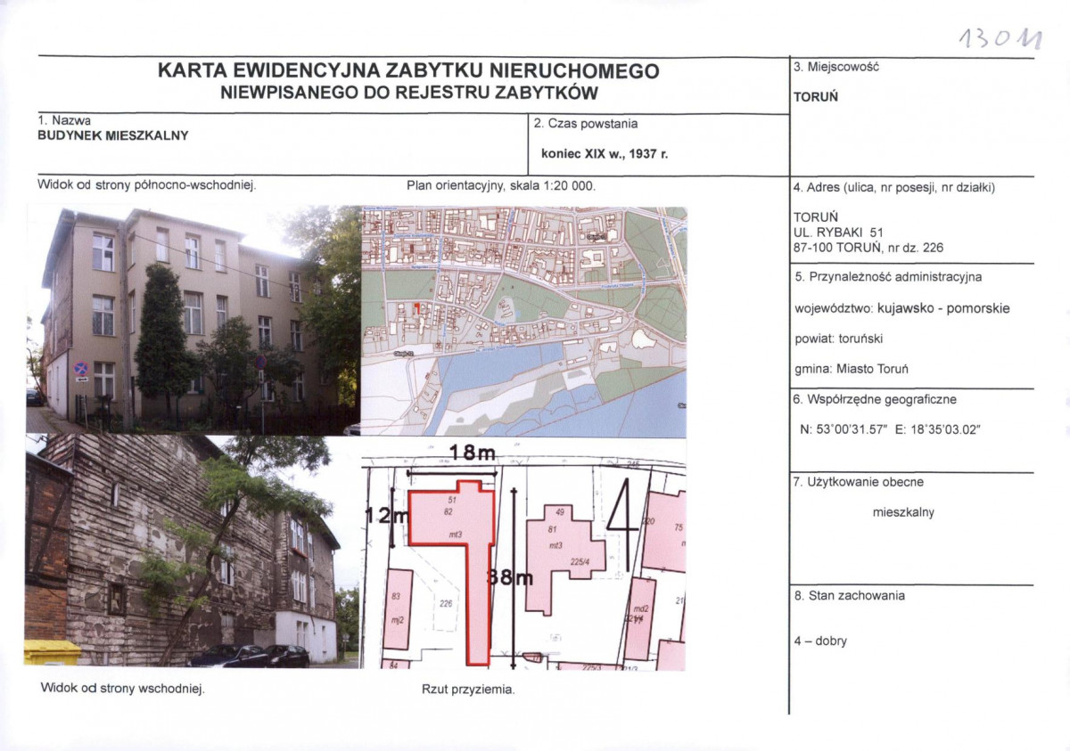 KEZN - Karta obiektu niewpisanego do rejestru, skan nr 1