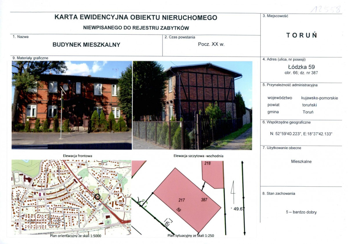 KEZN - Karta obiektu niewpisanego do rejestru, skan nr 1