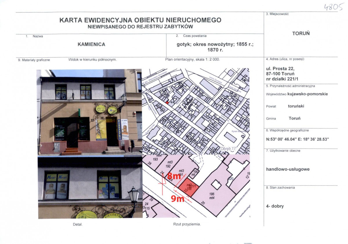 Karta obiektu niewpisanego do rejestru, skan nr 1