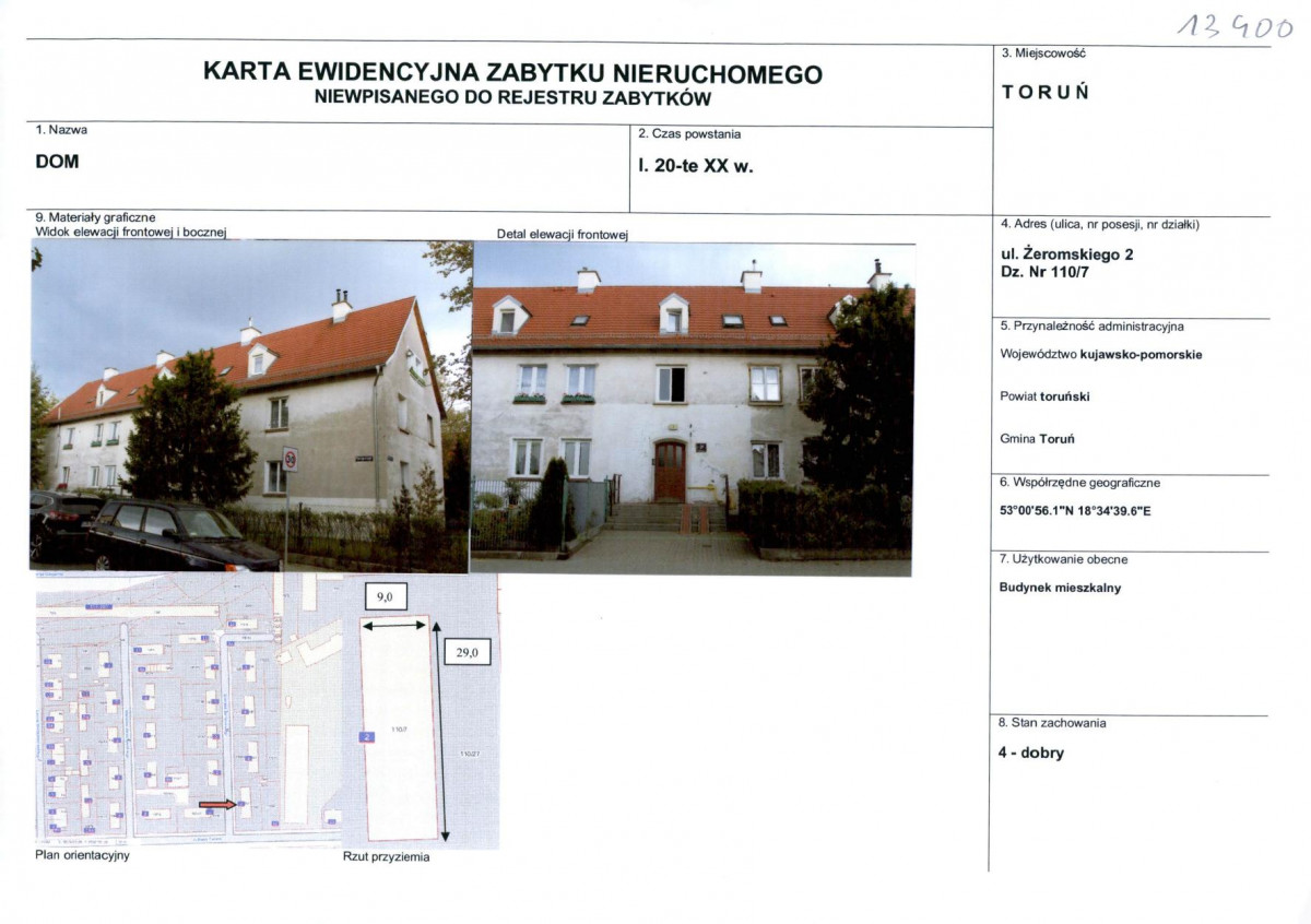 KEZN - Karta obiektu niewpisanego do rejestru, skan nr 1