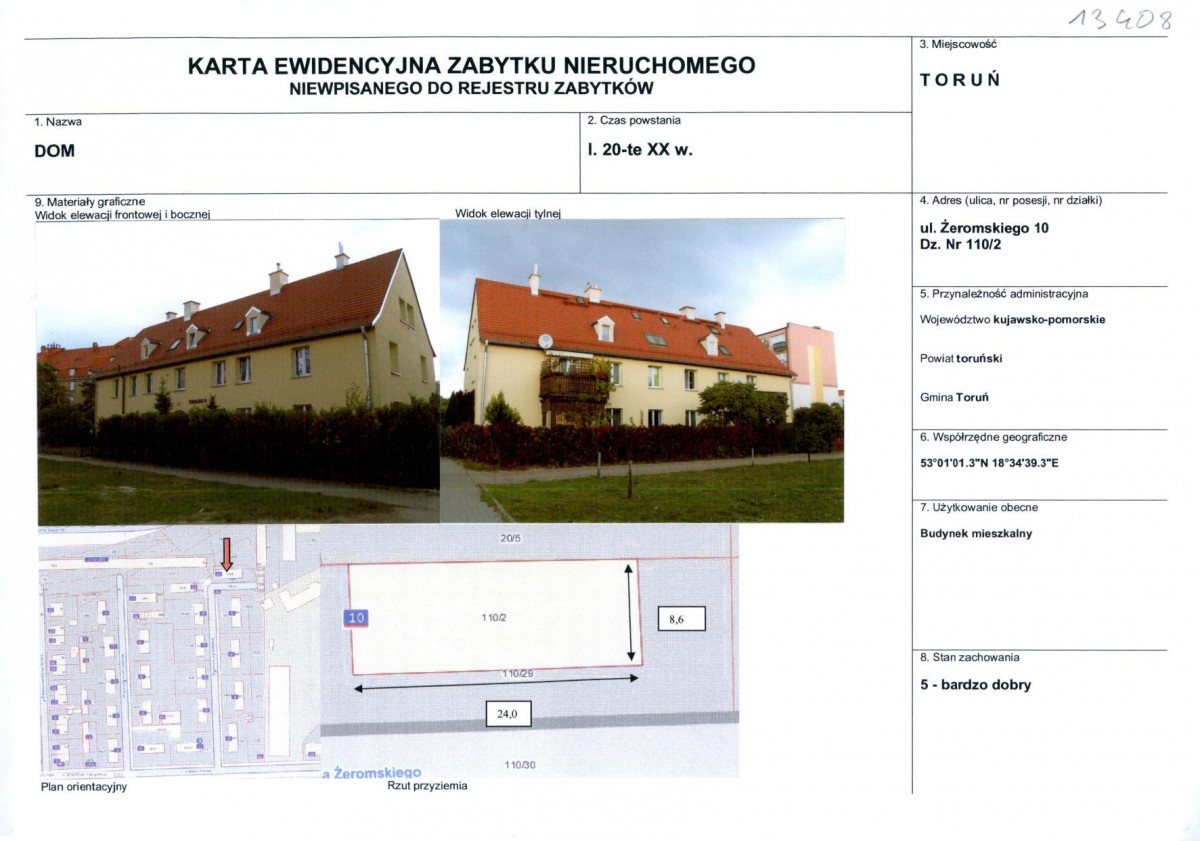 KEZN - Karta obiektu niewpisanego do rejestru, skan nr 1