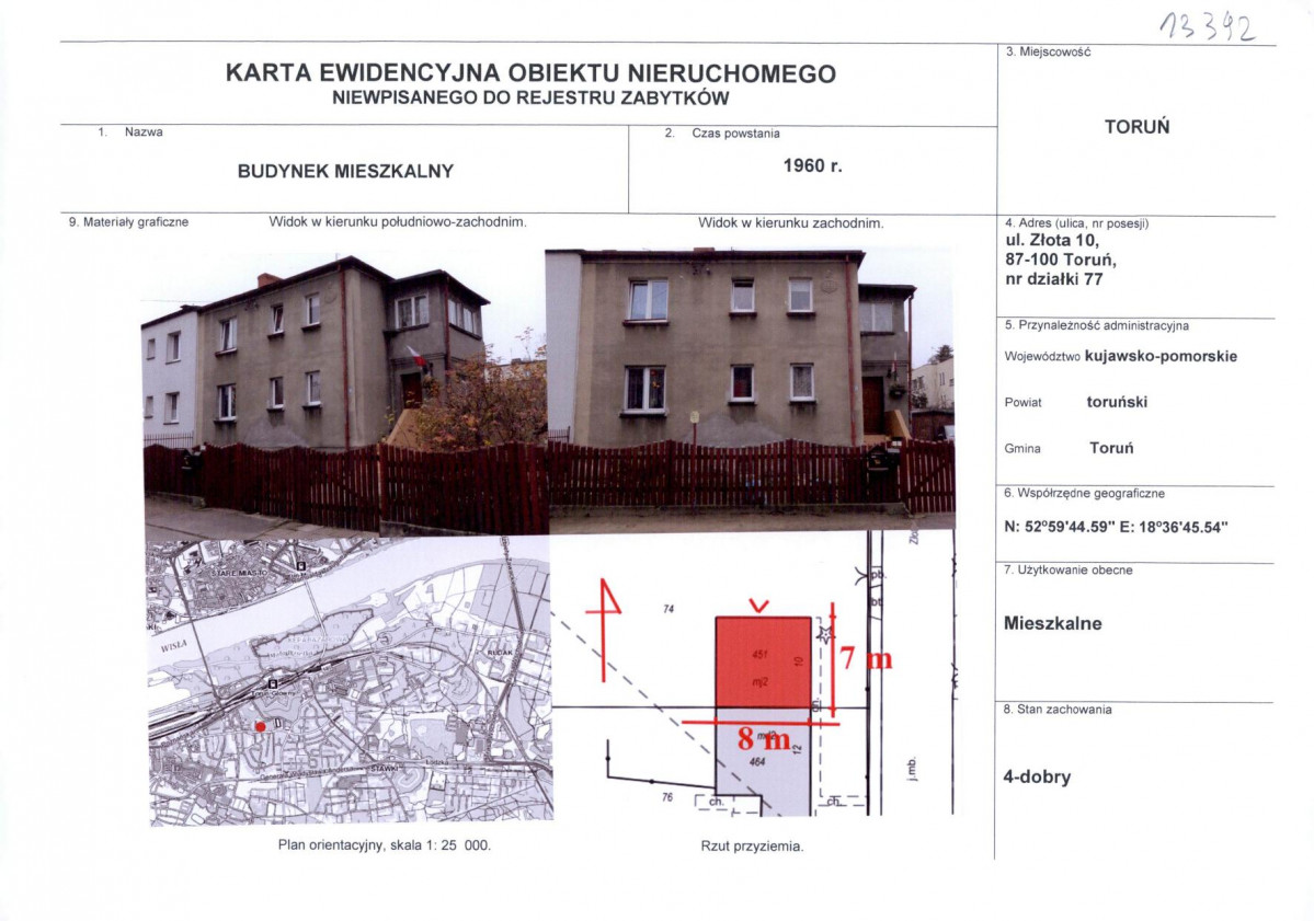 KEZN - Karta obiektu niewpisanego do rejestru, skan nr 1