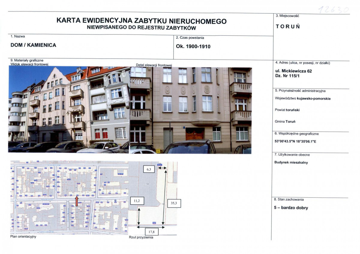 KEZN - Karta obiektu niewpisanego do rejestru, skan nr 1
