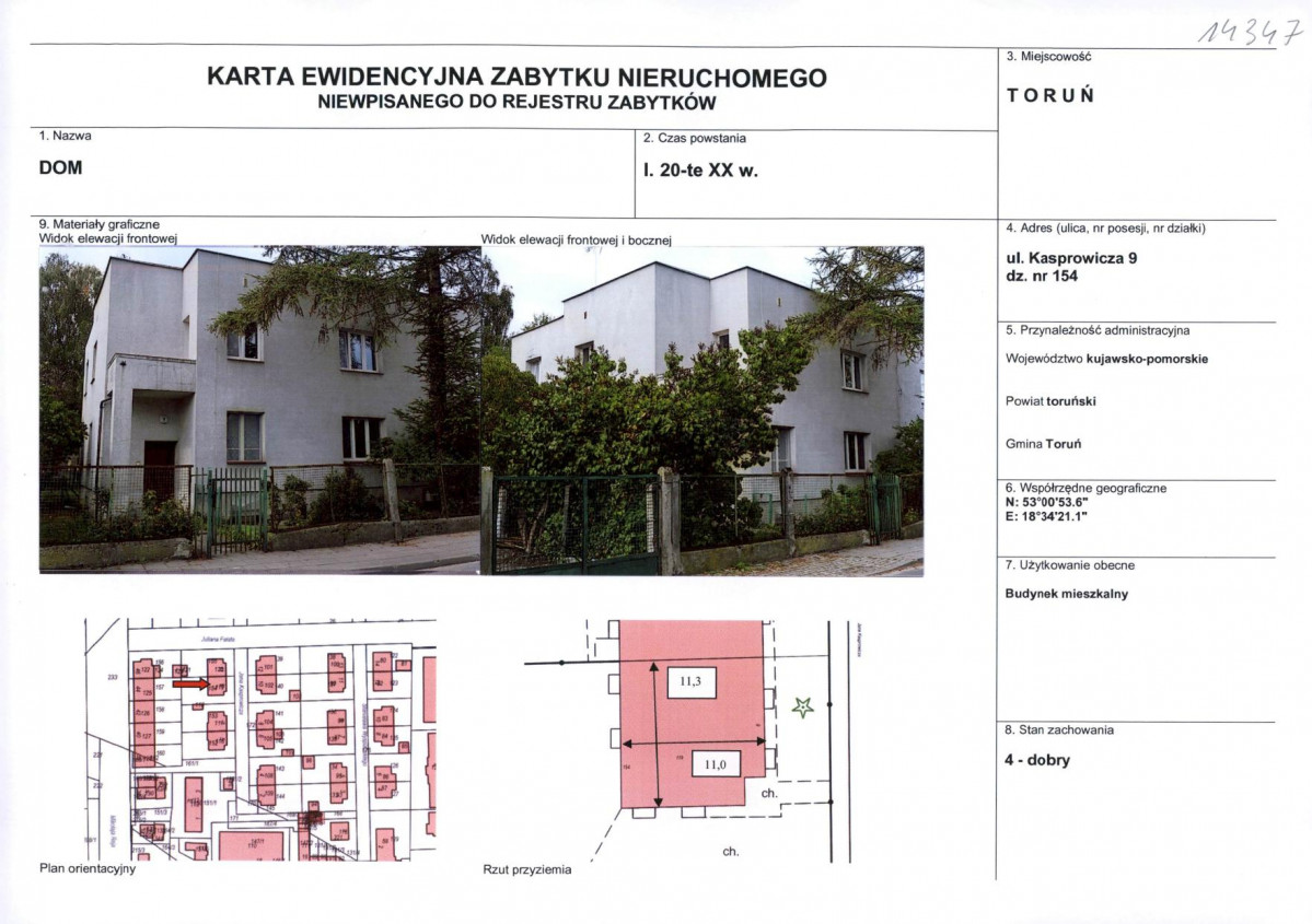 KEZN - Karta obiektu niewpisanego do rejestru, skan nr 1
