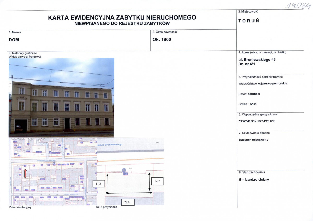 KEZN - Karta obiektu niewpisanego do rejestru, skan nr 1