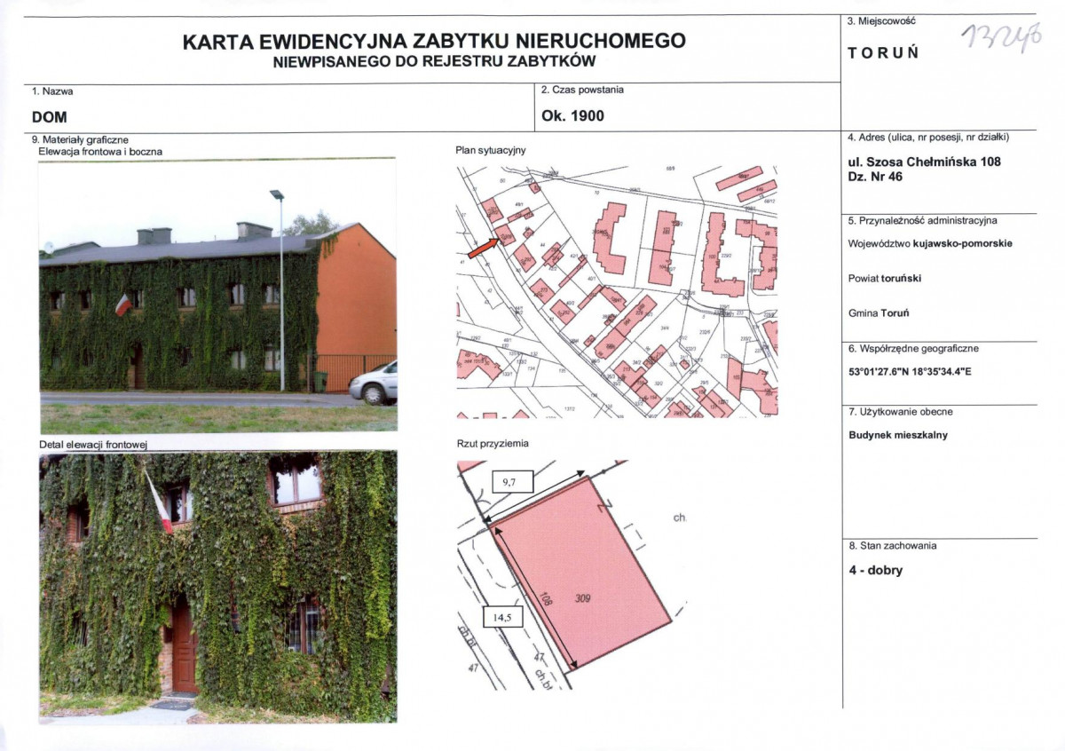 KEZN - Karta obiektu niewpisanego do rejestru, skan nr 1