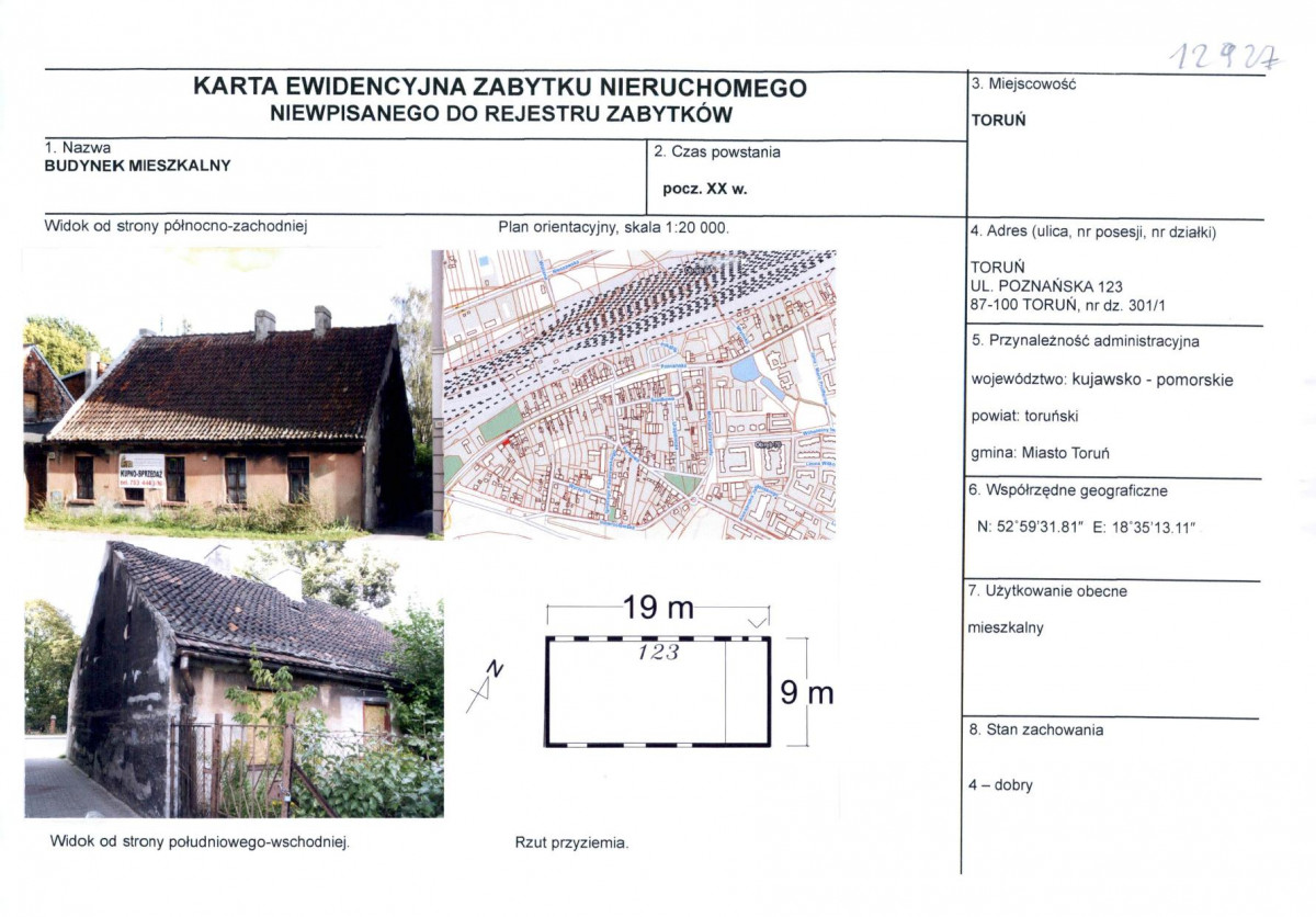 KEZN - Karta obiektu niewpisanego do rejestru, skan nr 1