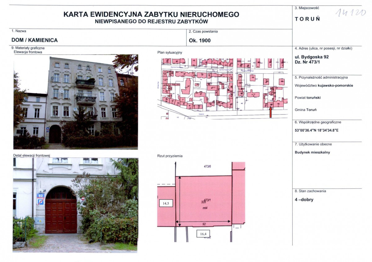 KEZN - Karta obiektu niewpisanego do rejestru, skan nr 1